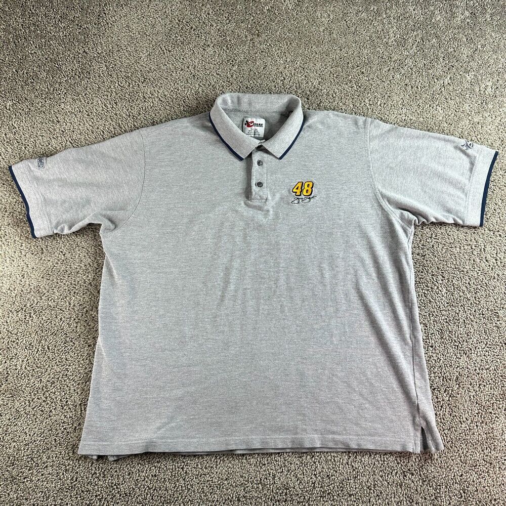 Jimmie Johnson NASCAR Shirt Mens 2XL Gray Yellow Chase Authentic Polo Casual